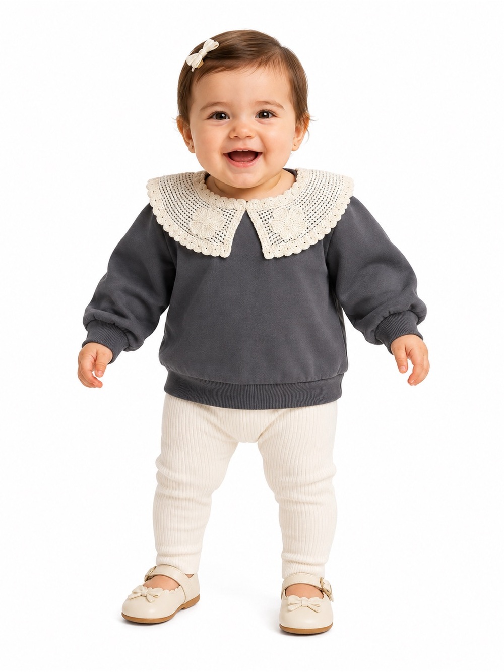 EUC Zara Cream Crochet Collar Crewneck
